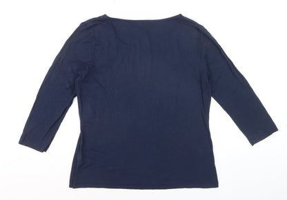 Jaeger Women's Blue Jersey 3/4 Sleeve Scoop Neck Top Size L