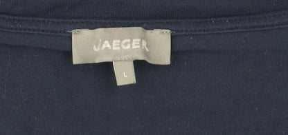 Jaeger Women's Blue Jersey 3/4 Sleeve Scoop Neck Top Size L