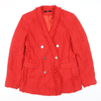 Very Women Red Double-Breasted Bouclé Blazer Size 14 Classic Fit