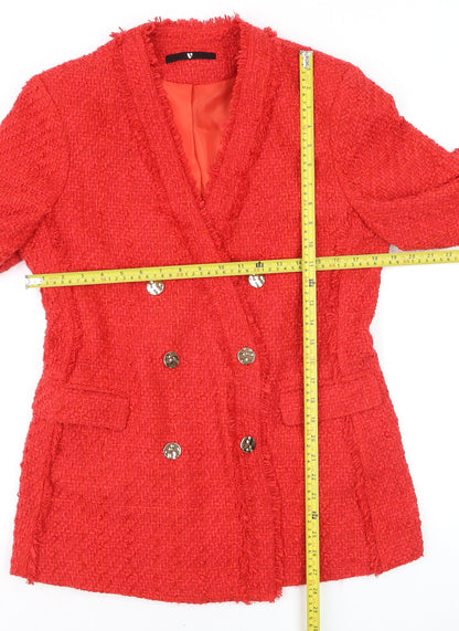 Very Women Red Double-Breasted Bouclé Blazer Size 14 Classic Fit