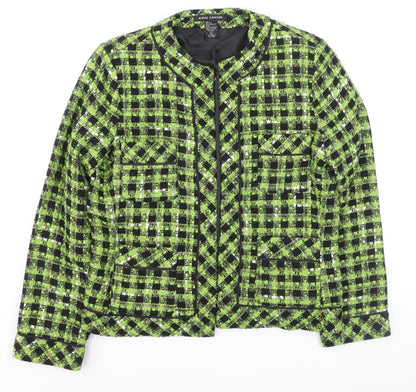Anne Carson Women's Green Black Check Bouclé Suit Jacket Size L