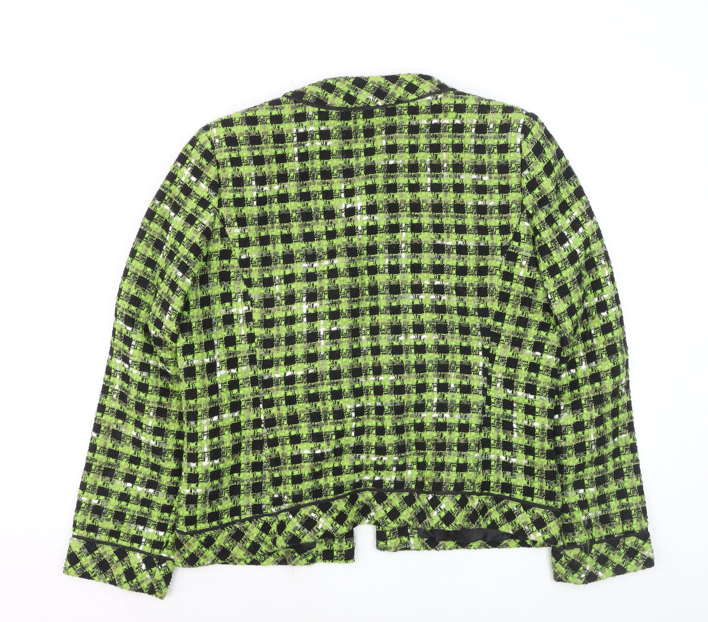 Anne Carson Women's Green Black Check Bouclé Suit Jacket Size L