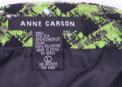 Anne Carson Women's Green Black Check Bouclé Suit Jacket Size L