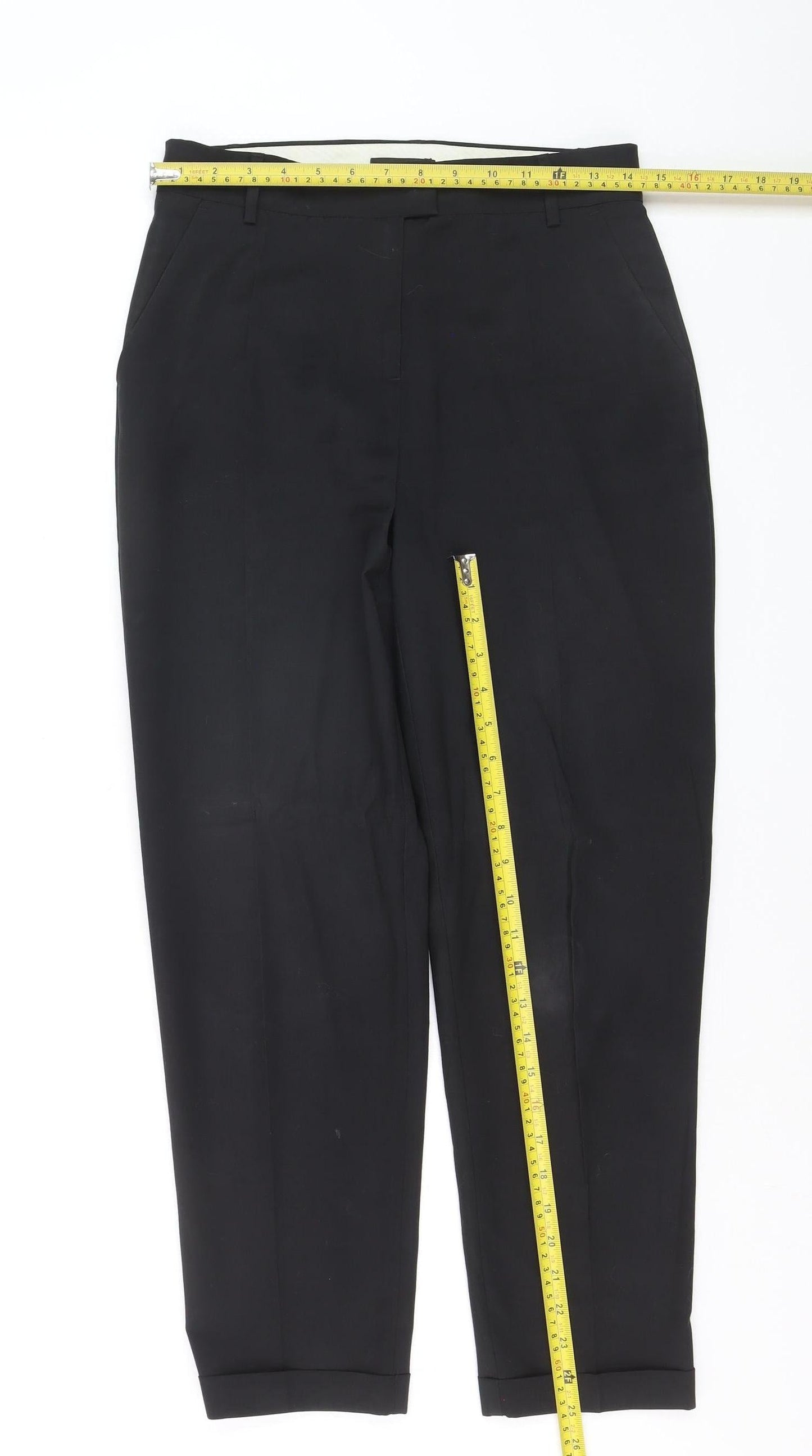FIVEUNITS Women's Black Slim Fit Wool Blend Tapered Trousers Size 31