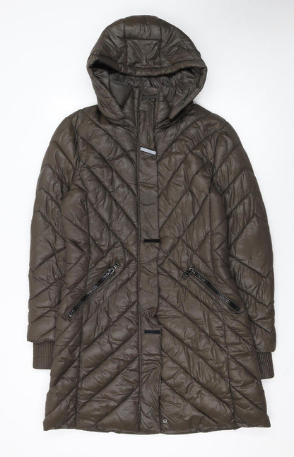 Wados Women Brown Long Puffer Coat Quilted Hooded Size L