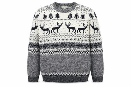 Xact Men’s Beige Fair Isle Reindeer Winter Crew Neck Jumper 2XL
