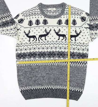 Xact Men’s Beige Fair Isle Reindeer Winter Crew Neck Jumper 2XL