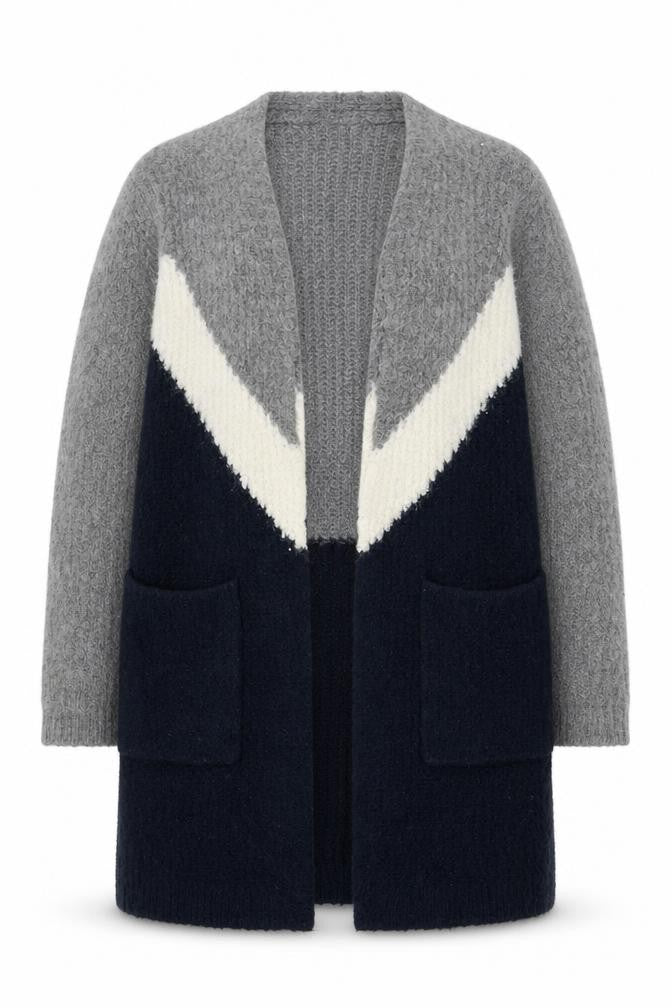 Marks and Spencer Womens Grey Navy Colour Block Cardigan Small Knit