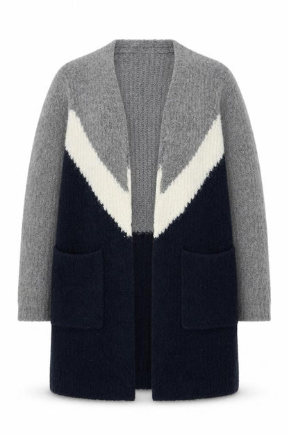 Marks and Spencer Womens Grey Navy Colour Block Cardigan Small Knit