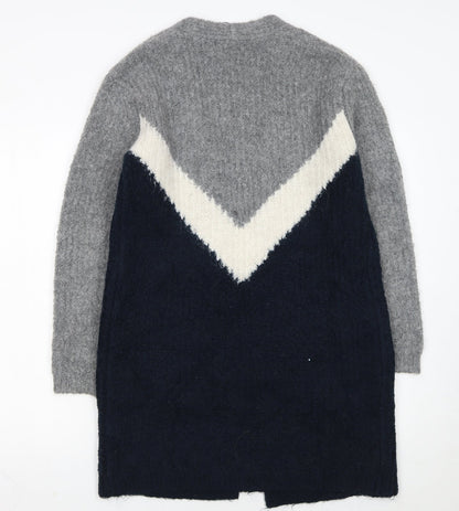 Marks and Spencer Womens Grey Navy Colour Block Cardigan Small Knit