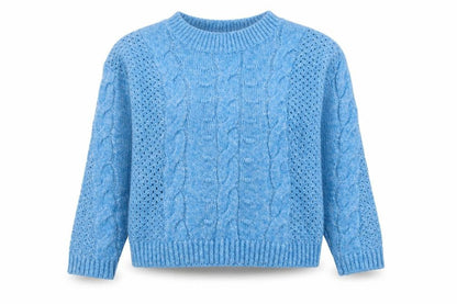Marks & Spencer Women's Blue Cable Knit Crew Neck Jumper Medium