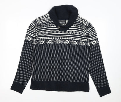 Cedarwood State Men’s Blue Fair Isle Roll Neck Jumper Size S