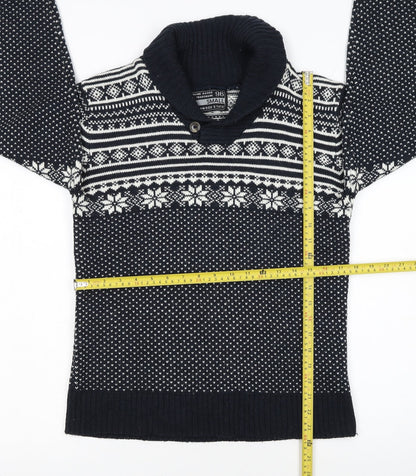 Cedarwood State Men’s Blue Fair Isle Roll Neck Jumper Size S