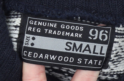 Cedarwood State Men’s Blue Fair Isle Roll Neck Jumper Size S