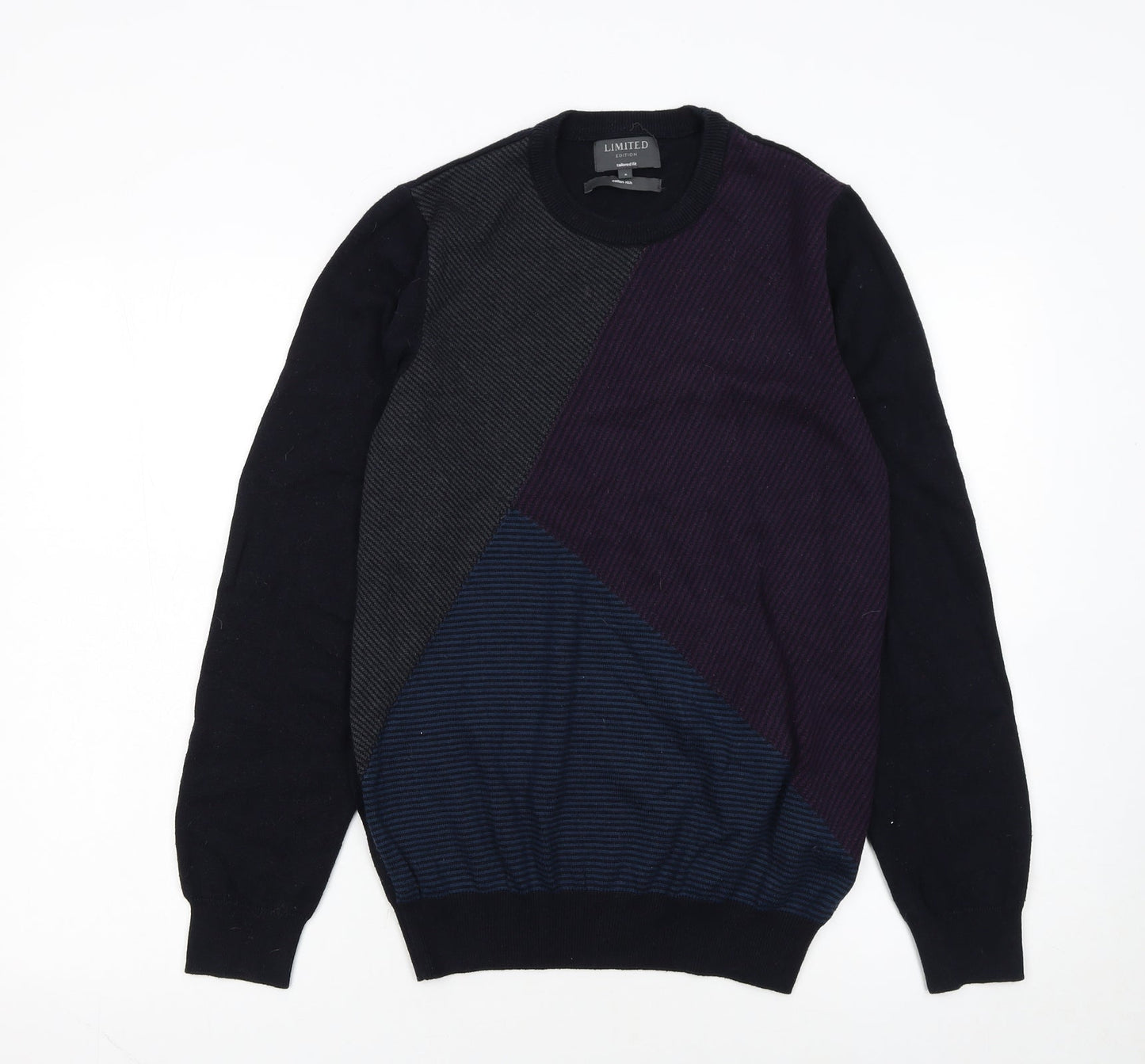 Marks and Spencer Men's Multicoloured Geometric Crew Neck Jumper S Slim Fit