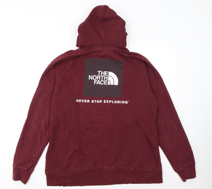 The North Face Womens Red Pullover Hoodie L Cotton Blend Logo Sweatshirt