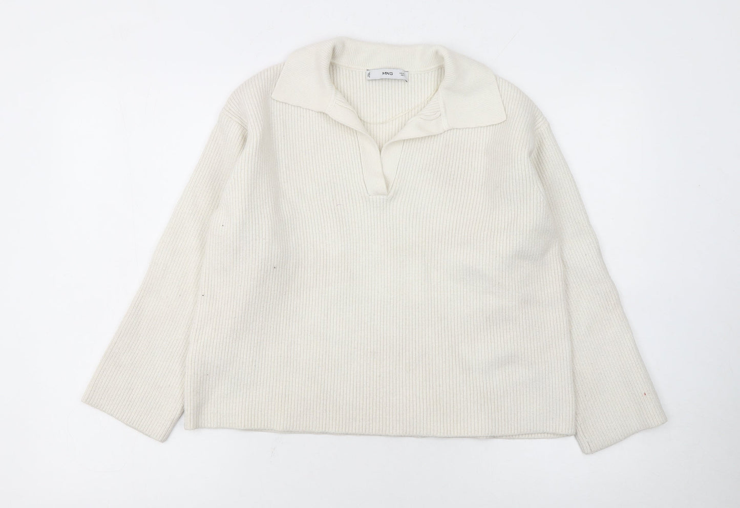 MNG Women's Ivory Collared Ribbed Pullover Jumper L