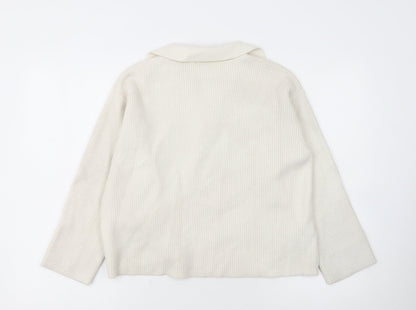 MNG Women's Ivory Collared Ribbed Pullover Jumper L