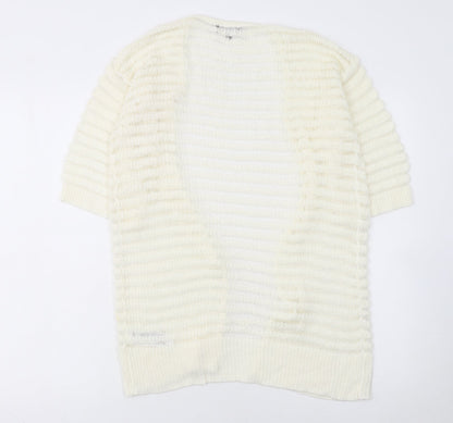 New Look Women's Ivory Short Sleeve Open Knit Cardigan Size S