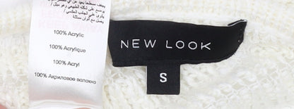 New Look Women's Ivory Short Sleeve Open Knit Cardigan Size S