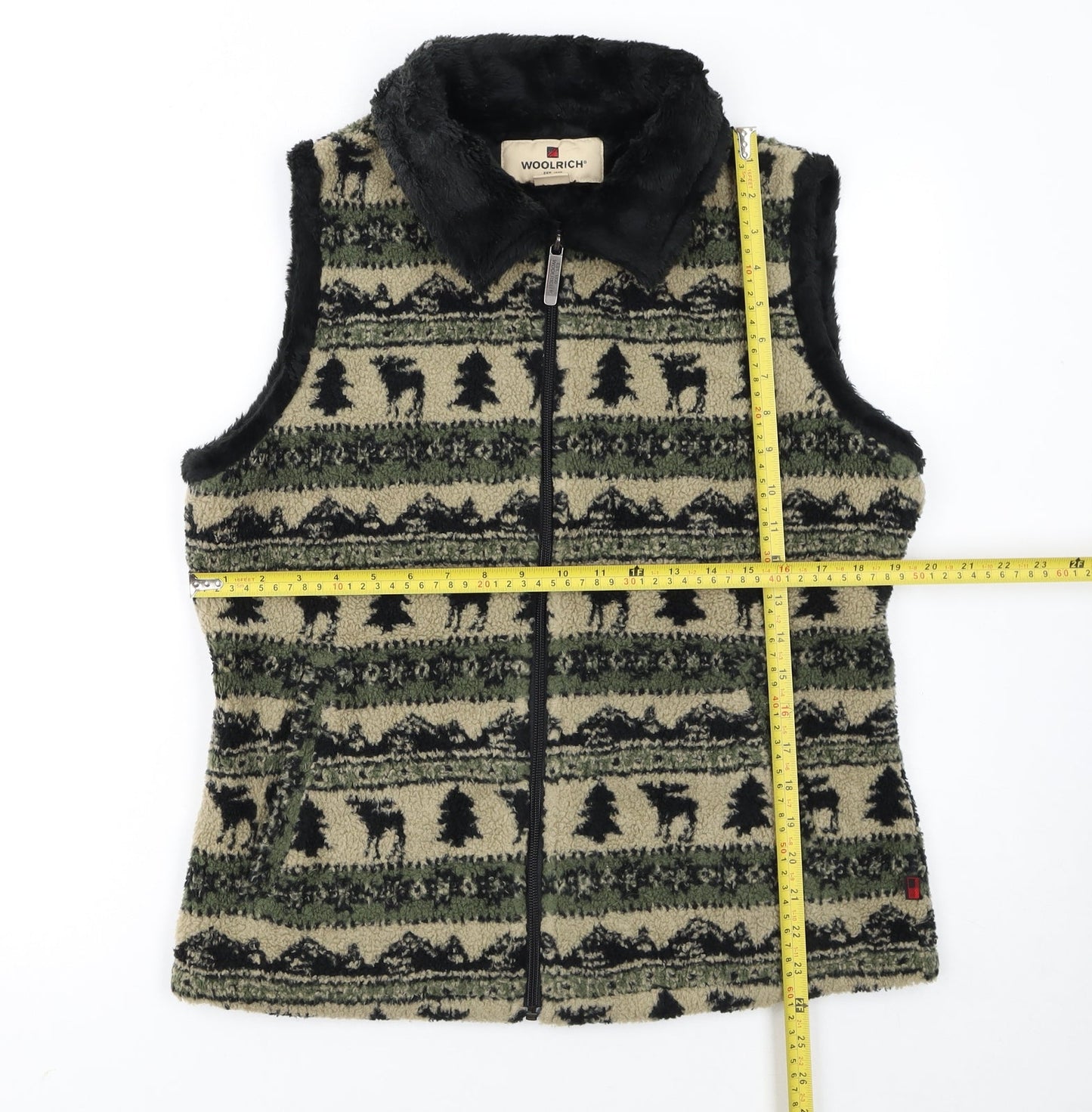 Woolrich Womens Beige Fleece Bodywarmer Waistcoat M Outdoor Patterned