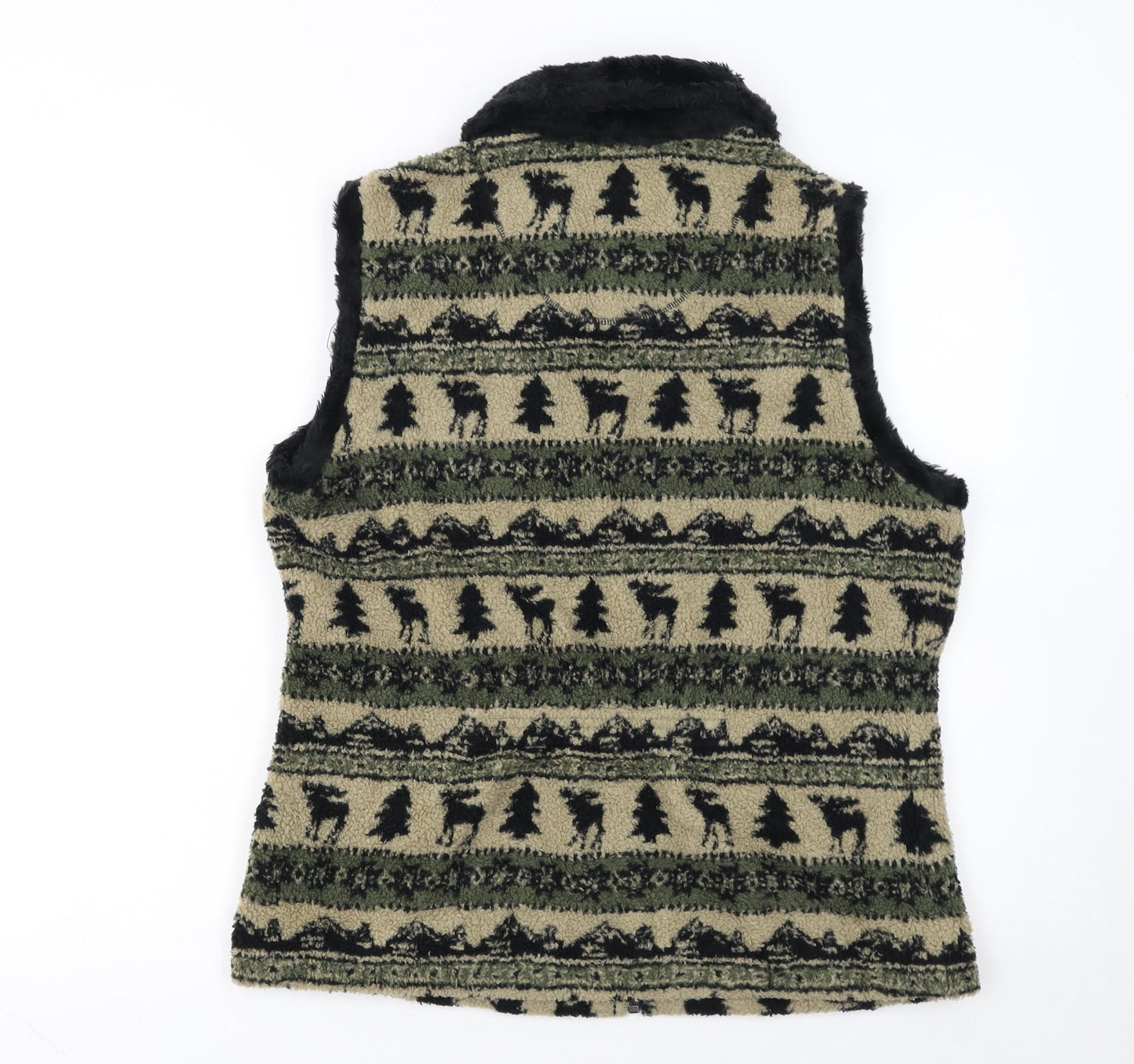 Woolrich Womens Beige Fleece Bodywarmer Waistcoat M Outdoor Patterned