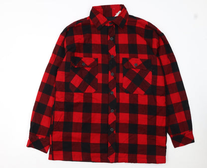 H Valentino Men's Red Check Flannel Cotton Lined Jacket Size M