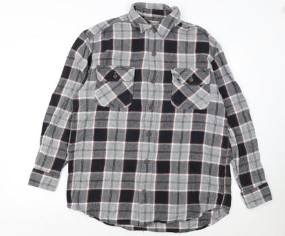 Duluth Trading Co Men's Grey Check Flannel Button-Up Shirt M Regular Fit