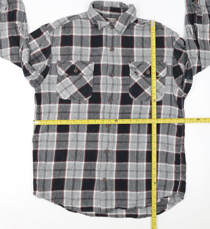 Duluth Trading Co Men's Grey Check Flannel Button-Up Shirt M Regular Fit