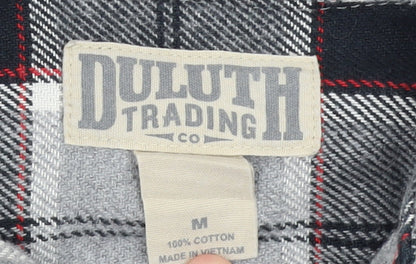 Duluth Trading Co Men's Grey Check Flannel Button-Up Shirt M Regular Fit