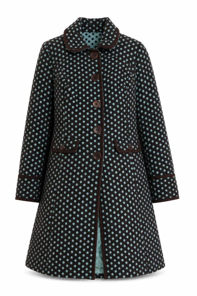 Boden Women’s Brown Polka Dot Wool Blend Mid-Length Coat Size 10
