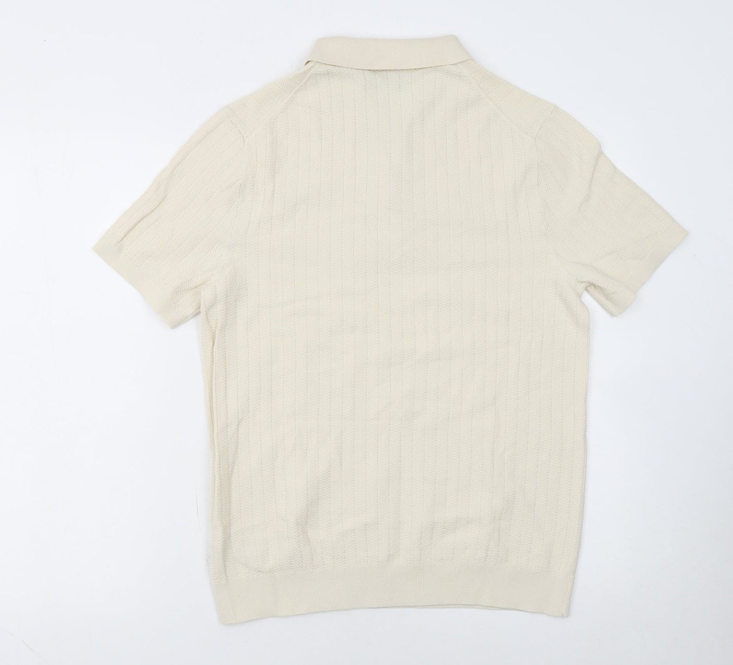 Marks and Spencer Men’s Ivory Cotton Polo M Zip Collar Knit Top