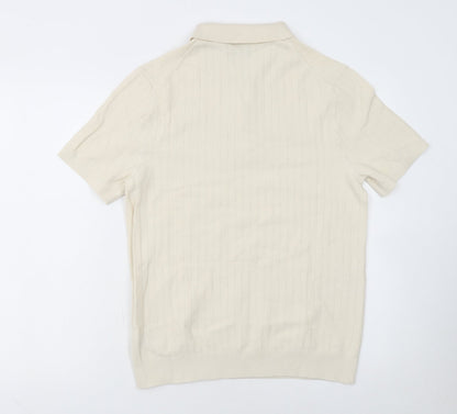 Marks and Spencer Men’s Ivory Cotton Polo M Zip Collar Knit Top