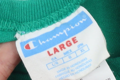 Champion Men's Green Cotton Crew Neck Short Sleeve T-Shirt Size L