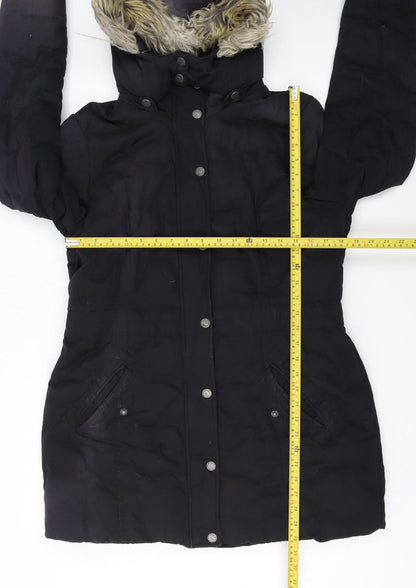 FatFace Women’s Black Faux Fur Hooded Parka Coat Size 14
