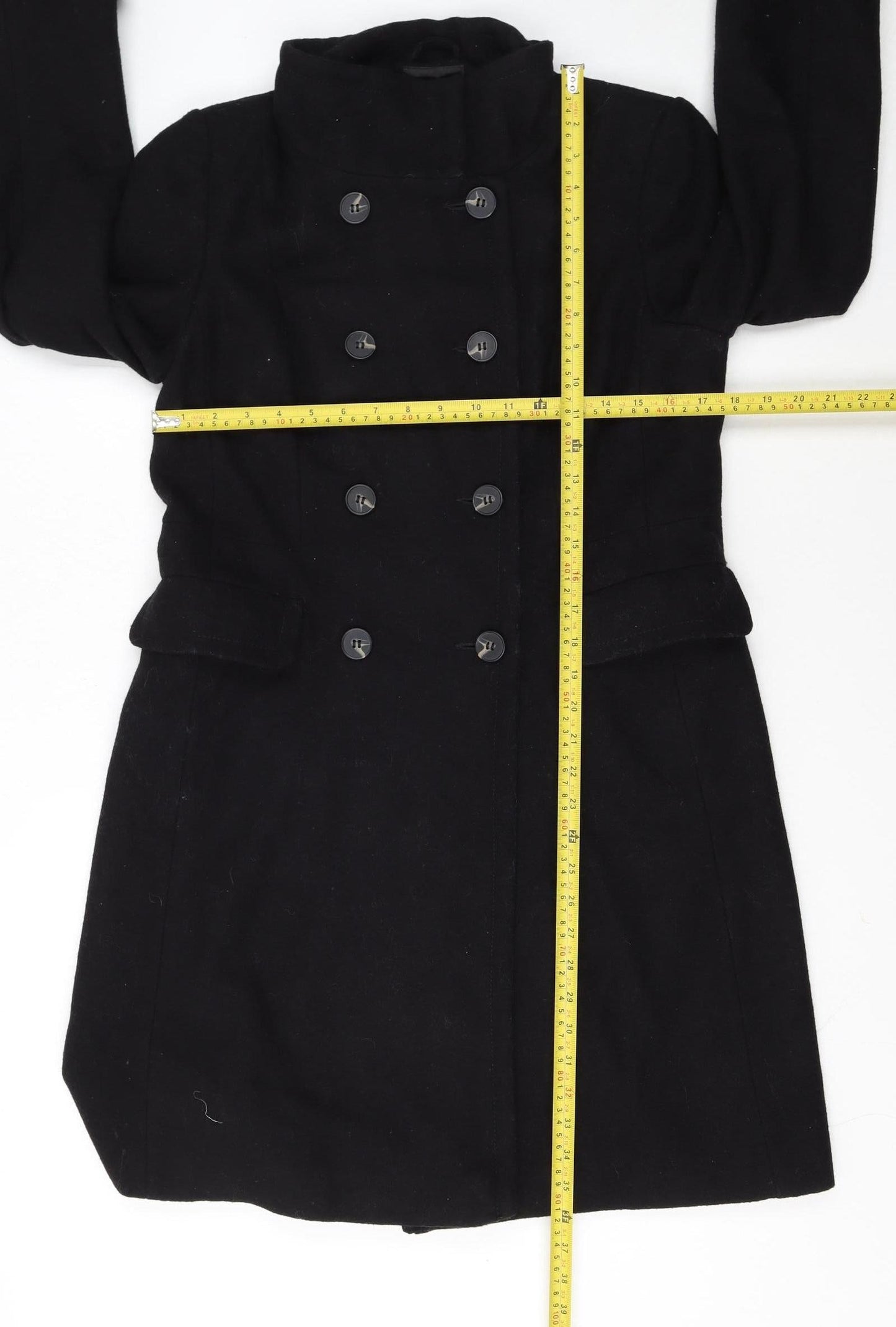 Next Womens Black Wool Blend Pea Coat UK 10 Classic Mid-Length
