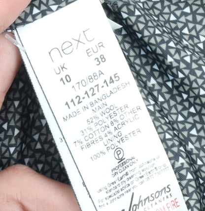 Next Womens Black Wool Blend Pea Coat UK 10 Classic Mid-Length