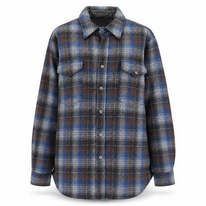 Pendleton Women Blue Plaid Wool Flannel Button-Up Shirt Size 16