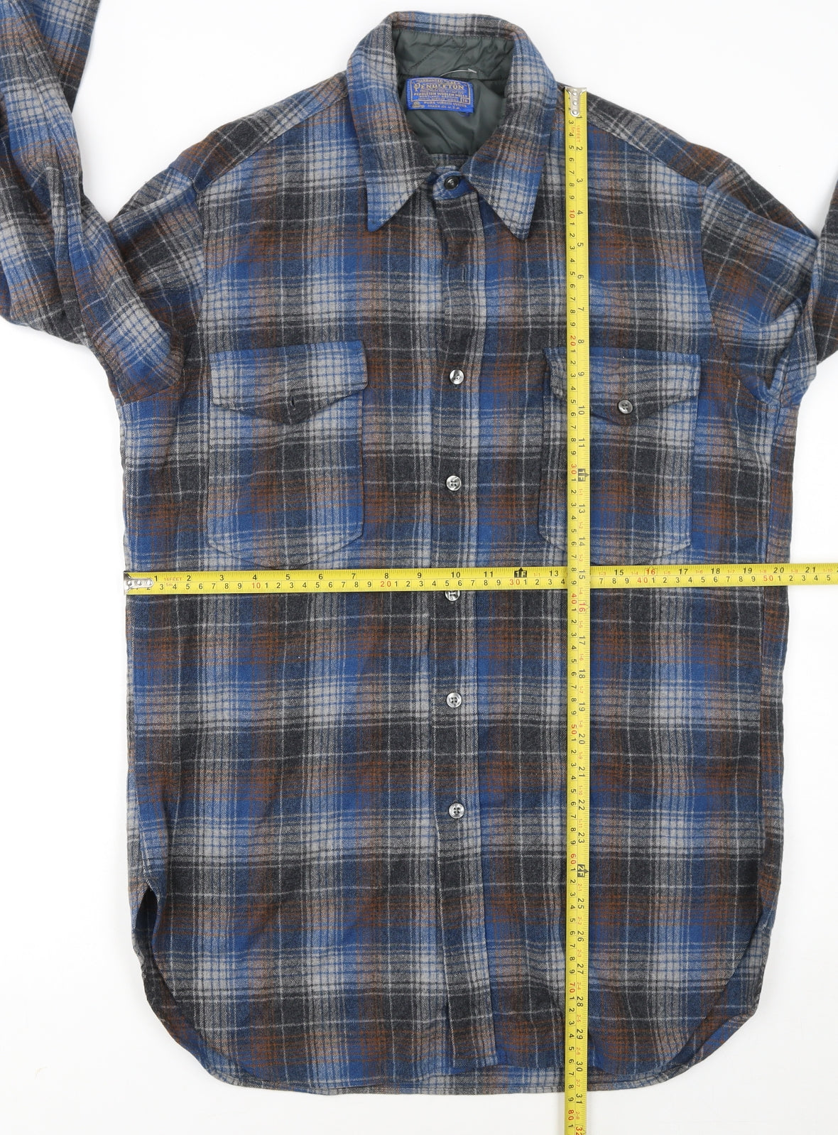 Pendleton Women Blue Plaid Wool Flannel Button-Up Shirt Size 16