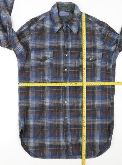 Pendleton Women Blue Plaid Wool Flannel Button-Up Shirt Size 16