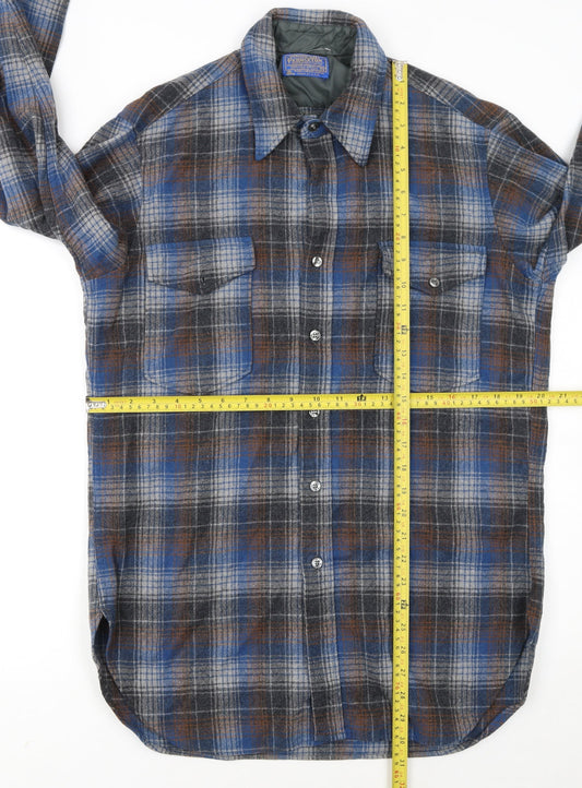 Pendleton Women Blue Plaid Wool Flannel Button-Up Shirt Size 16