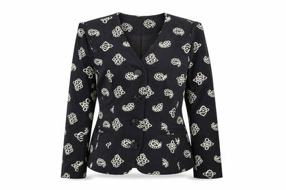 Medici by Gill Harvey Women's Black Embroidered Cotton Blazer Size 10