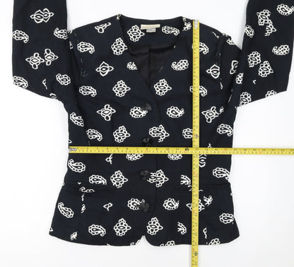 Medici by Gill Harvey Women's Black Embroidered Cotton Blazer Size 10