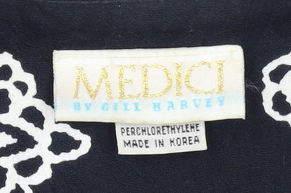Medici by Gill Harvey Women's Black Embroidered Cotton Blazer Size 10