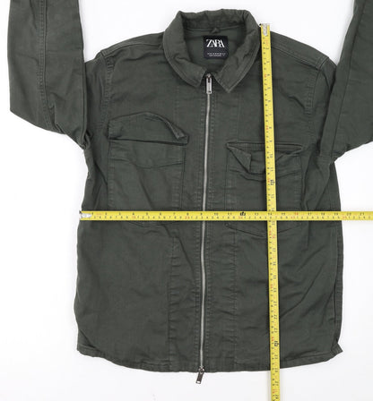 ZARA Women Green Cotton Twill Zip Military Jacket Size M