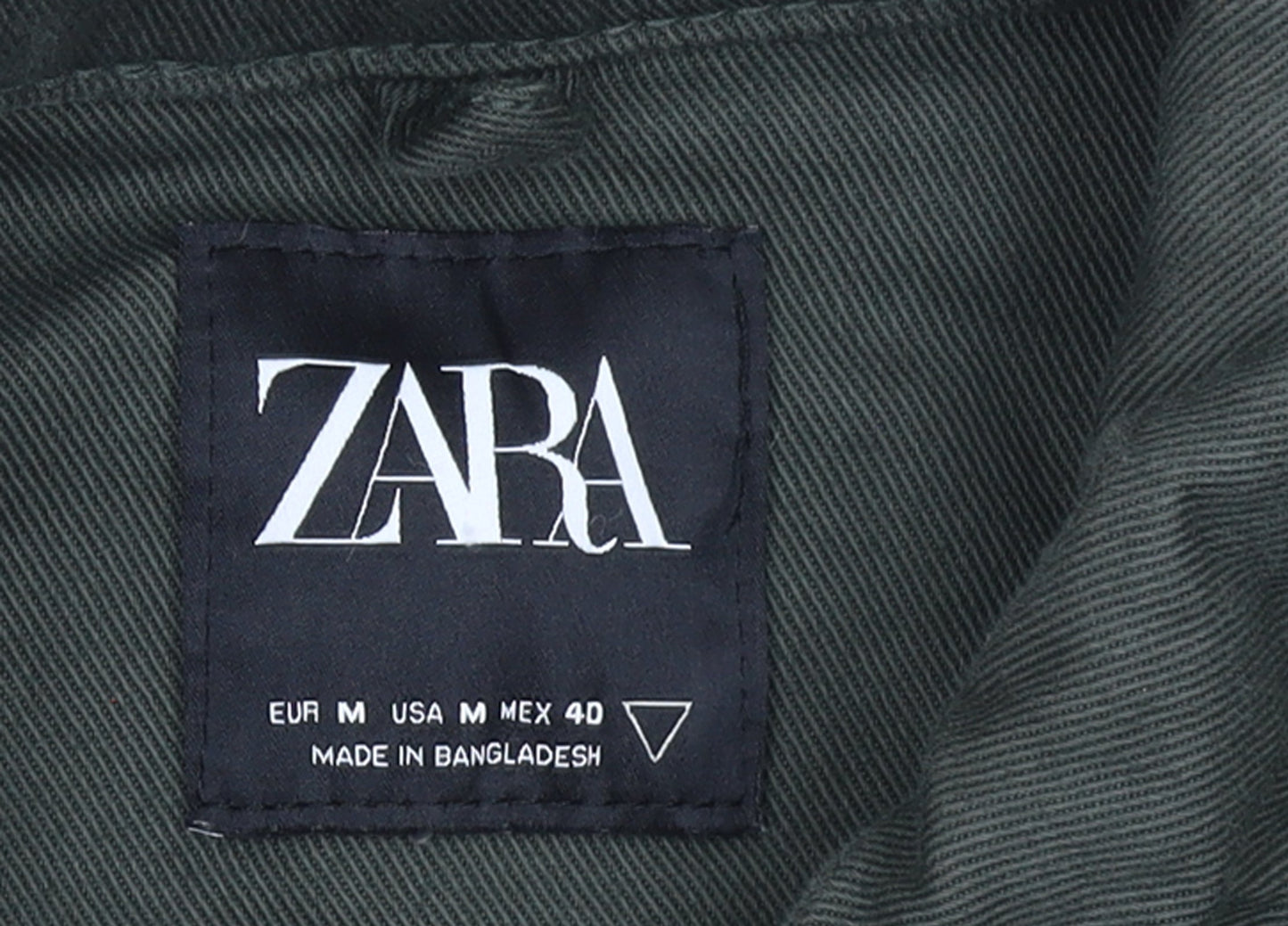 ZARA Women Green Cotton Twill Zip Military Jacket Size M