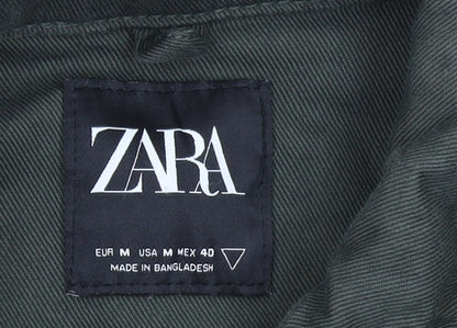 ZARA Women Green Cotton Twill Zip Military Jacket Size M