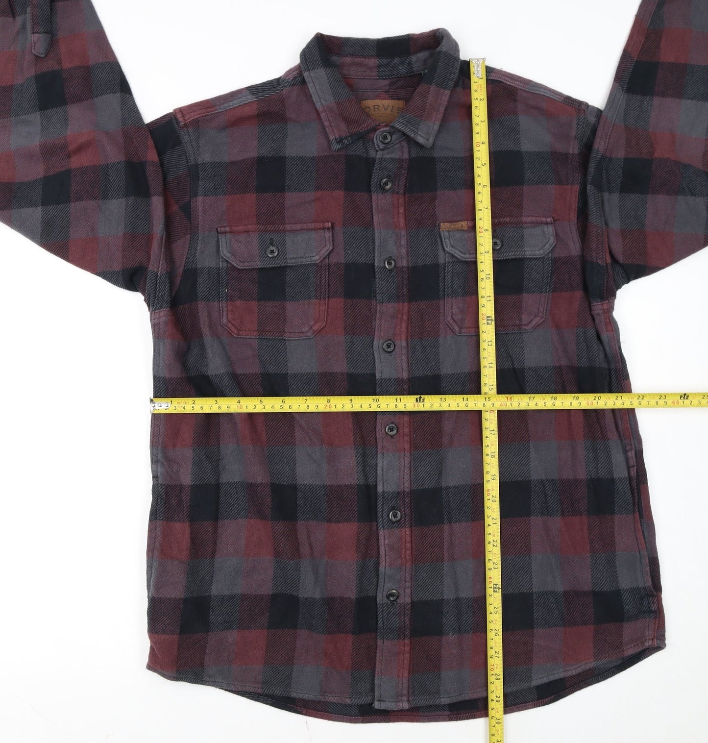 Orvis Men's Red Check Flannel Button-Up Shirt Size L Regular Fit