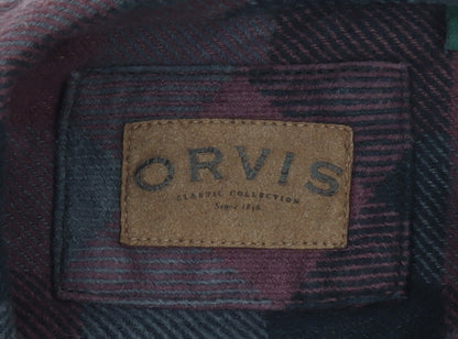Orvis Men's Red Check Flannel Button-Up Shirt Size L Regular Fit