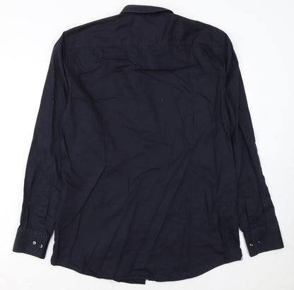 Hugo Boss Men's Blue Slim Fit Long Sleeve Button-Up Shirt Size 16